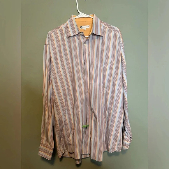 Bachrach Men’s Button Front Dress Shirt Size Large Open Collar - Picture 1 of 6